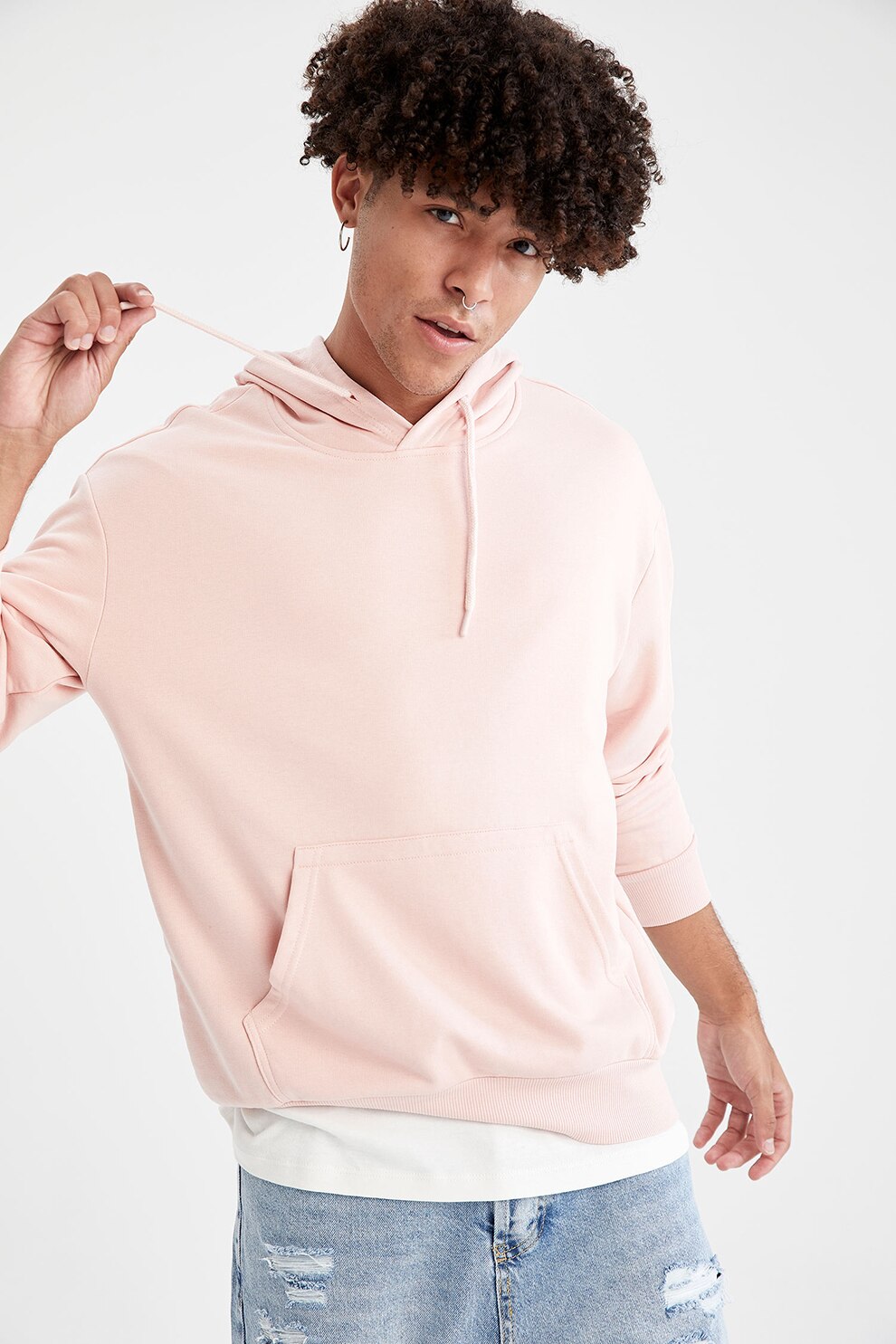 DeFacto, Hanorac supradimensionat cu buzunar kangaroo, Roz pastel