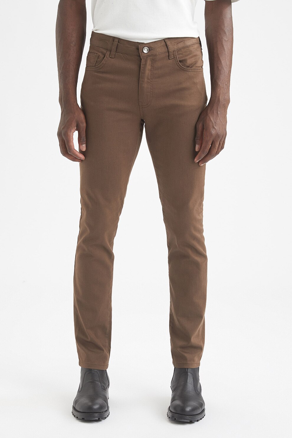 DeFacto, Pantaloni slim fit cu model cu 5 buzunare, Cafeniu