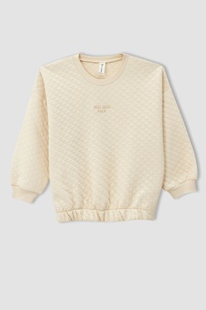 DeFacto, Bluza sport cu maneci cazute, Alb fildes DeFacto, Bluza sport cu maneci cazute, Alb fildes