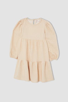 DeFacto, Rochie striata cu model stratificat, Alb fildes DeFacto, Rochie striata cu model stratificat, Alb fildes