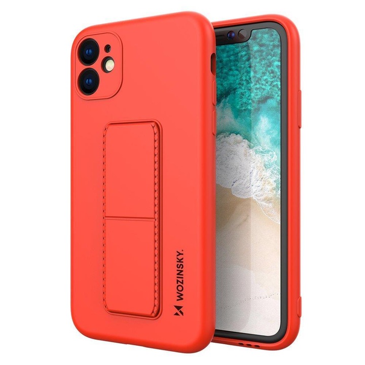 Apple iPhone 12 / 12 Pro Wozinsky Kickstand Case rugalmas szilikon tok mágneses kitámasztóval, Piros
