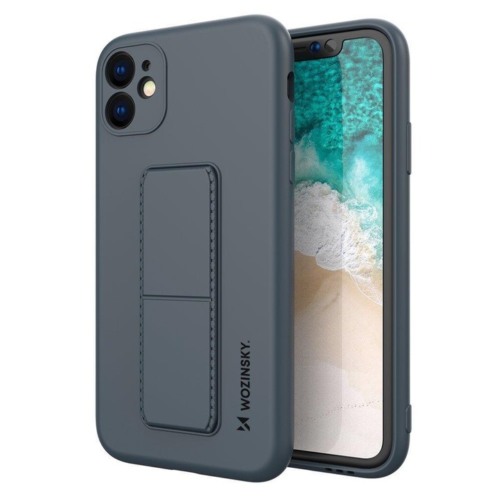 Apple iPhone 12 / 12 Pro Wozinsky Kickstand Case rugalmas szilikon tok mágneses kitámasztóval, Sötétkék