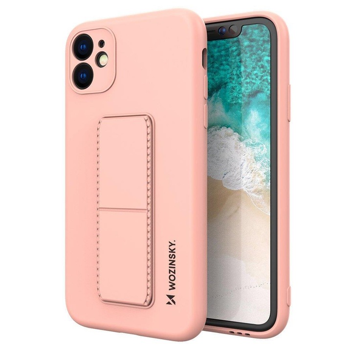 Apple iPhone 12 / 12 Pro Wozinsky Kickstand Case rugalmas szilikon tok mágneses kitámasztóval, Rózsaszín
