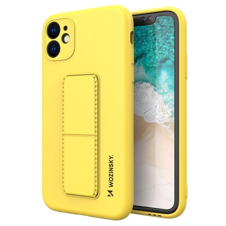 Apple iPhone 7 / 8 / SE (2020) Wozinsky Kickstand Case rugalmas szilikon tok mágneses kitámasztóval, Sárga