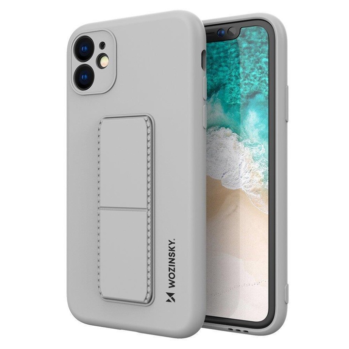 Apple iPhone 7 / 8 / SE (2020) Wozinsky Kickstand Case rugalmas szilikon tok mágneses kitámasztóval, Szürke