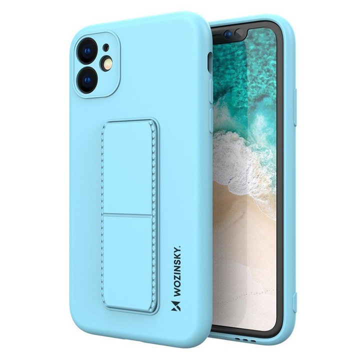 Apple iPhone 7 / 8 / SE (2020) Wozinsky Kickstand Case rugalmas szilikon tok mágneses kitámasztóval, Világoskék