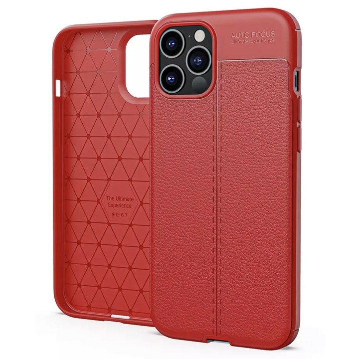 Husa Premium Antisoc model tip Piele AutoFocus, compatibila cu iPhone 13 Pro Max / Rosu