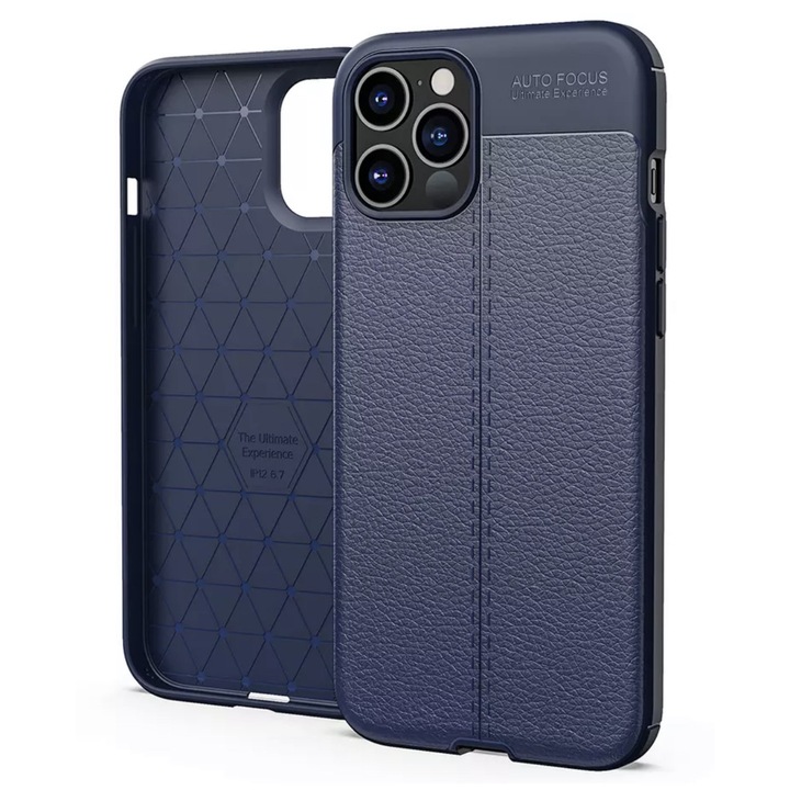 Husa Premium Antisoc model tip Piele AutoFocus, compatibila cu iPhone 13 Pro Max / Albastru