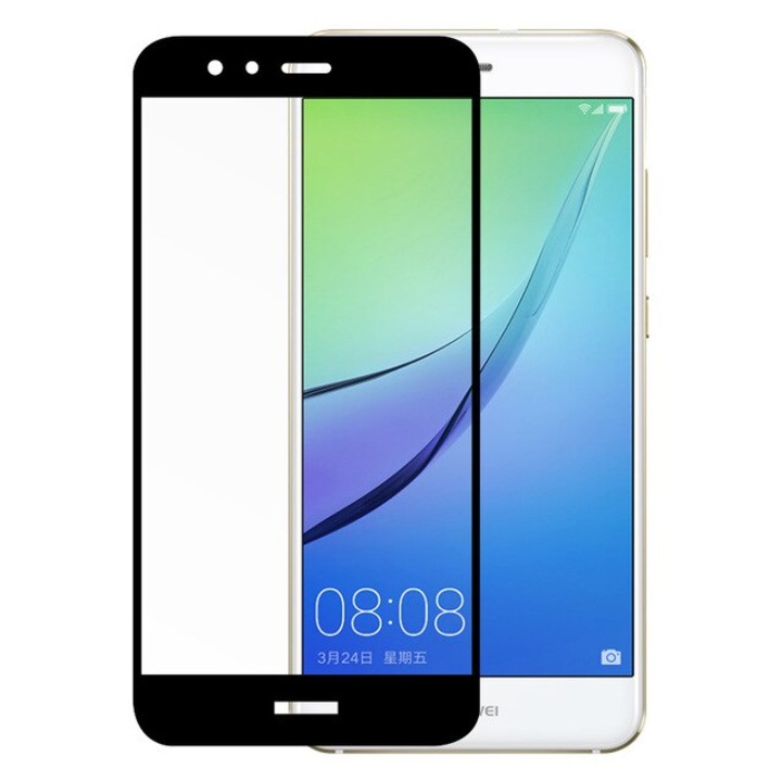 Folie protectie ecran, Huawei, Sticla, compatibil cu P10 Lite, FullFace, Negru