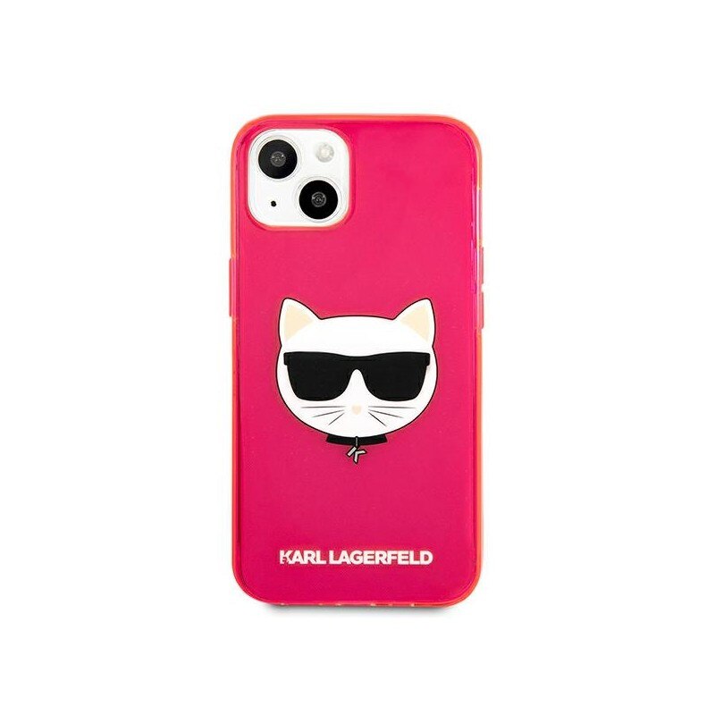 Husa Spate Karl Lagerfeld Compatibila Cu iPhone 13, Colectia Glitter Choupette Fluo, Roz - 027827