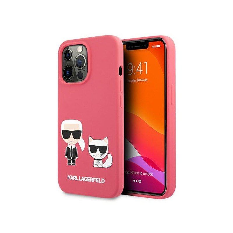 Husa Spate Karl Lagerfeld Compatibila Cu iPhone 13 Pro, Colectia Karl Si Choupette Silicon, Roz - 027155