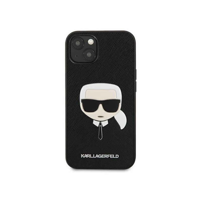Husa Spate Karl Lagerfeld Compatibila Cu iPhone 13, Colectia Saffiano Ikonki Karl Head, Negru - 027629