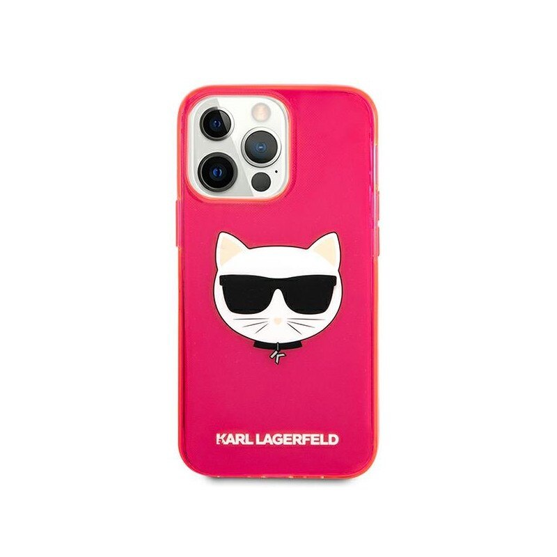 Husa Spate Karl Lagerfeld Compatibila Cu iPhone 13 Pro, Colectia Glitter Choupette Fluo, Roz - 027834