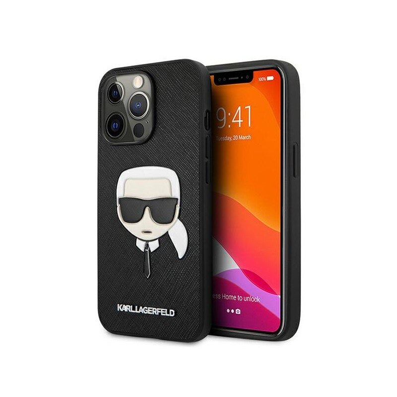 Husa Spate Karl Lagerfeld Compatibila Cu iPhone 13 Pro, Colectia Saffiano Ikonki Karl Head, Negru - 027636