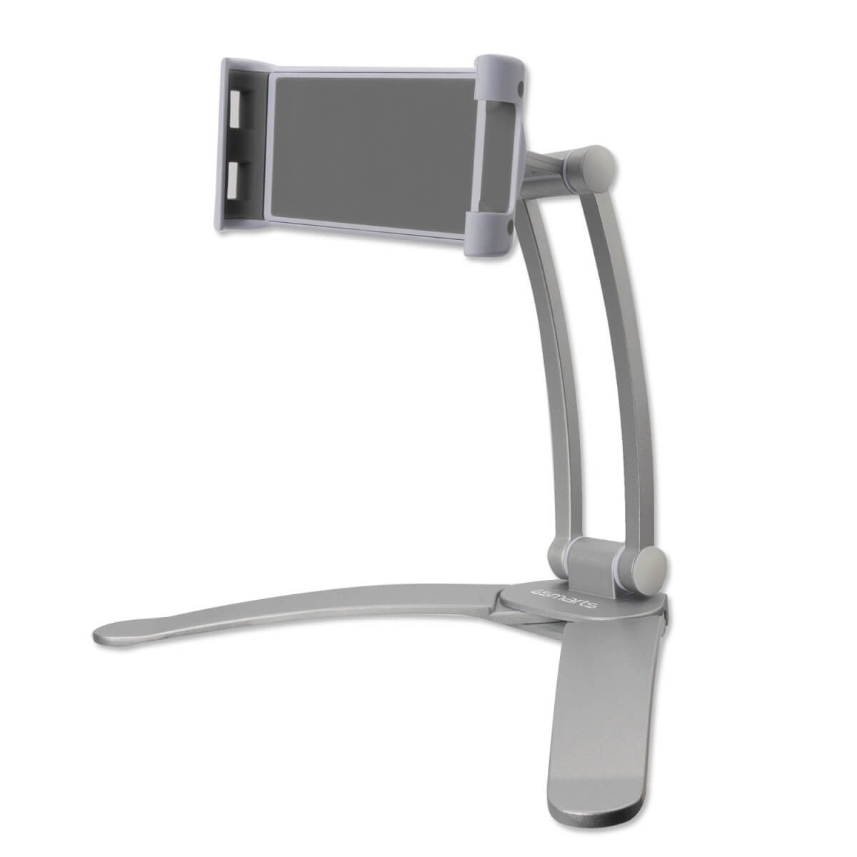 Suport de birou din aluminiu cu suport de perete pentru smartphone si tableta, 4smarts Wall Mount with Desk Stand Function ErgoFix H7, argintiu