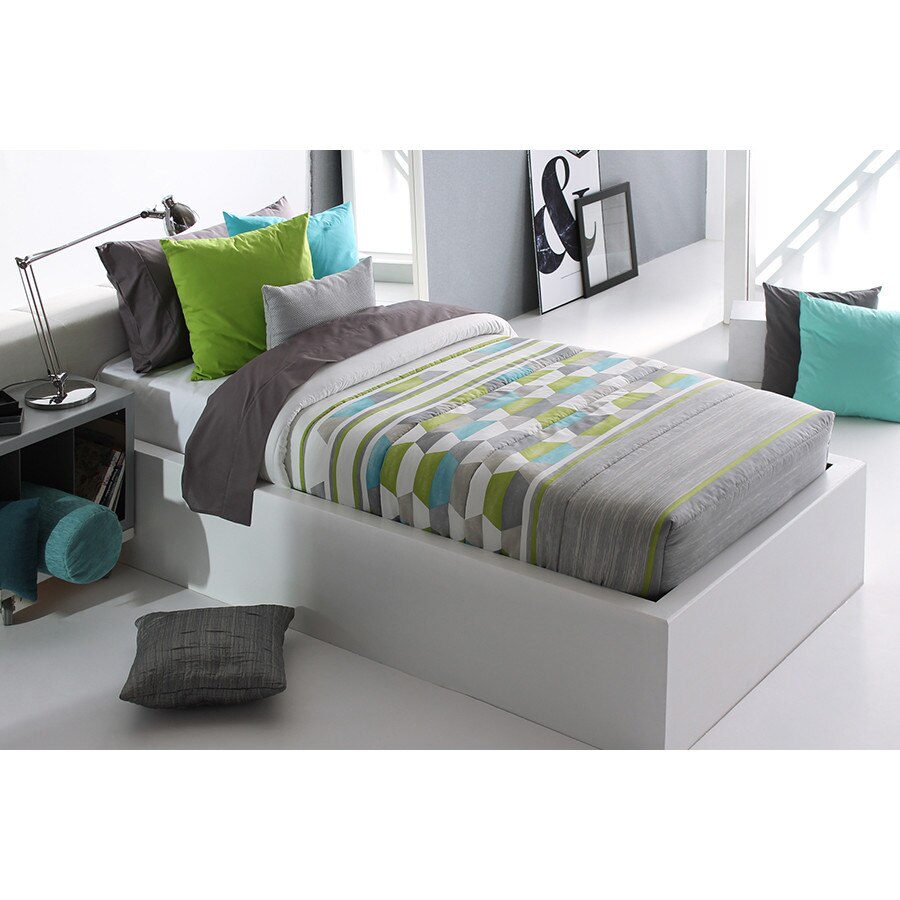 Set Cuvertura matlasata fixa Toler AG si 1 perna decorativa, Reig Marti, verde, turcoaz, pentru pat de 90 cm x 200 cm