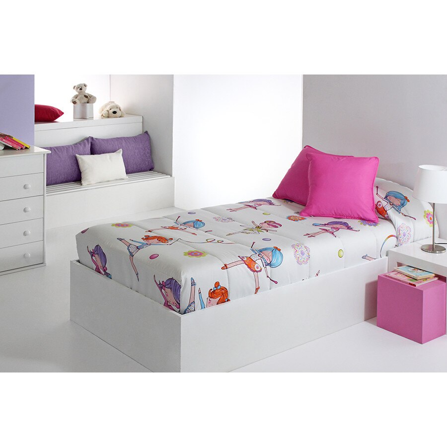 Set Cuvertura matlasata fixa Sugar AG si 1 perna decorativa, Reig Marti, roz, balerine, pentru pat de 90 cm x 200 cm