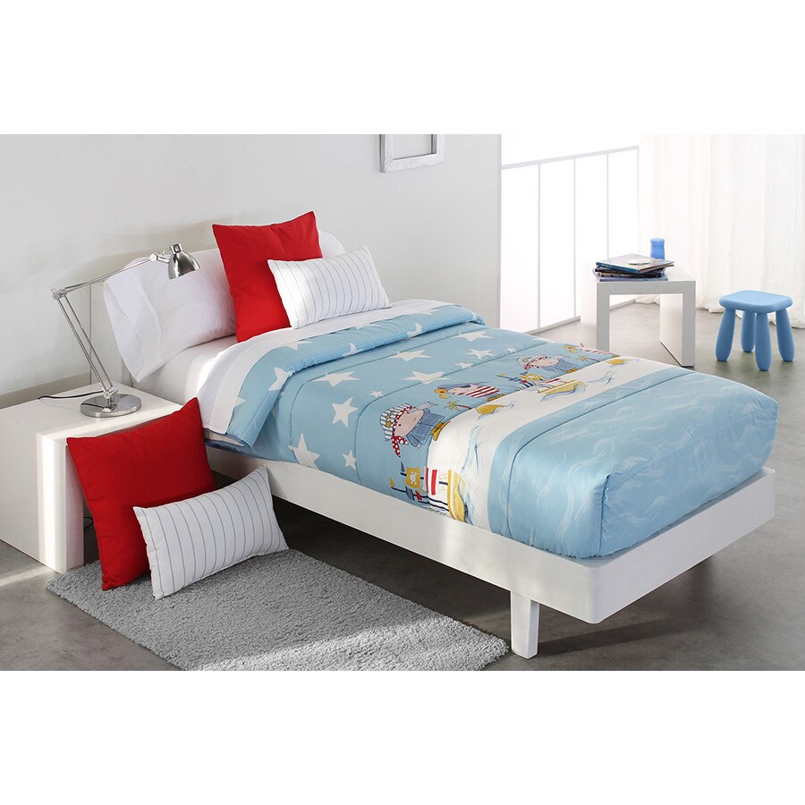 Set Cuvertura matlasata fixa Star AG si 1 perna decorativa, Reig Marti, albastru, pentru pat de 90 cm x 200 cm