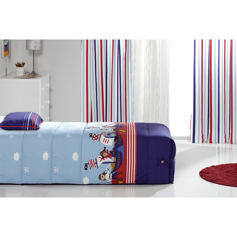 Set Cuvertura matlasata Piratas si 1 perna decorativa, Reig Marti, albastru, pirati, dimensiune 190 cm x 270 cm