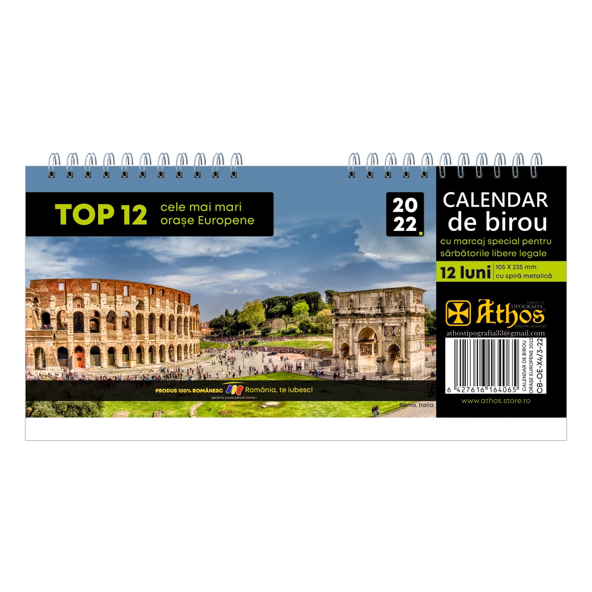 Calendar de birou 2022, TOP 12 cele mai frumoase orase Europene, 23,5 x 10,5 cm