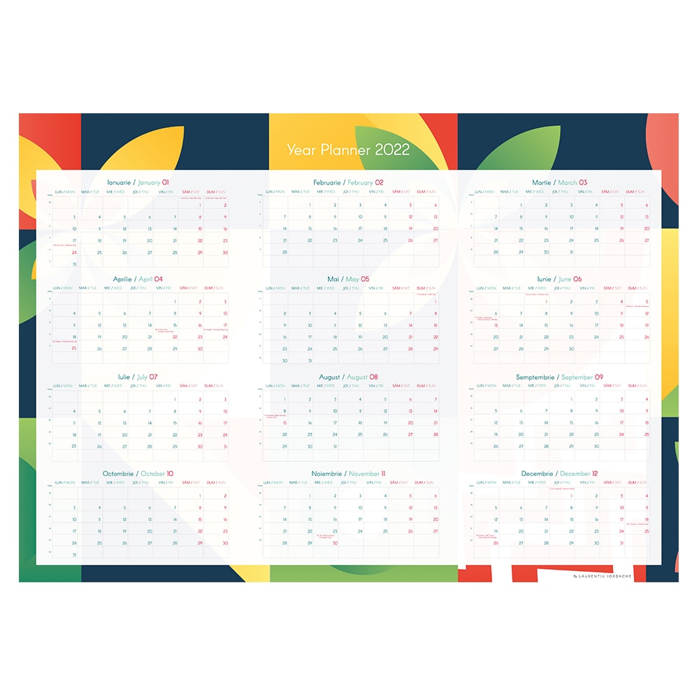 Calendar Planner Anual Abstract A2 landscape 2022 romana/engleza