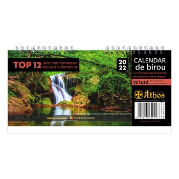 Calendar de birou 2022, TOP 12 cele mai frumoase lacuri din Romania, 23,5 x 10,5 cm Calendar de birou 2022, TOP 12 cele mai frumoase lacuri din Romania, 23,5 x 10,5 cm