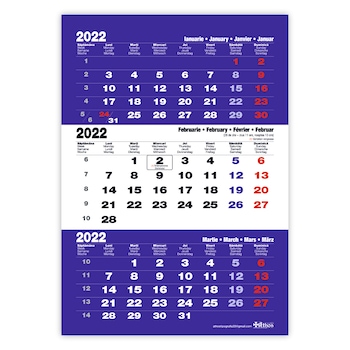 Calendar de perete 2022, Triptic, 33x47 cm, 12 file Calendar de perete 2022, Triptic, 33x47 cm, 12 file