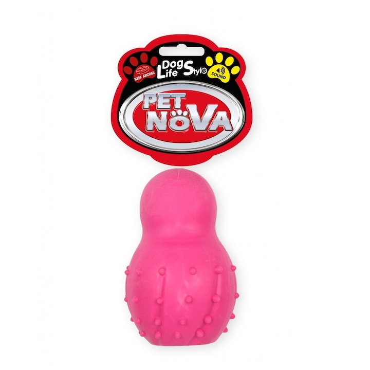 Играчка за куче Pet Nova, Скачаща топка със звънец 9,5см, Розова, С аромат на говеждо