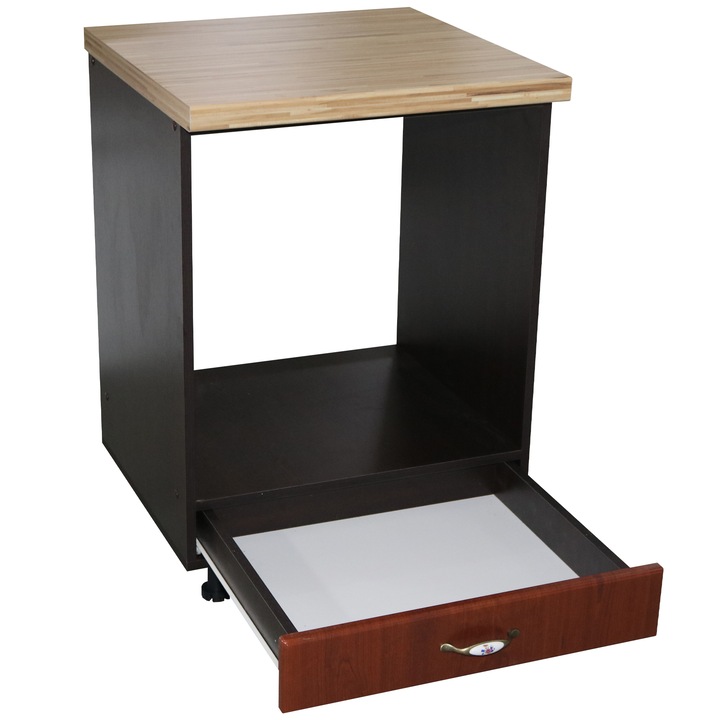 Corp pentru cuptor incorporabil cu sertar Zebra, Wenge/MDF Cedru, cu blat artar, 60 x 85 x 60 cm