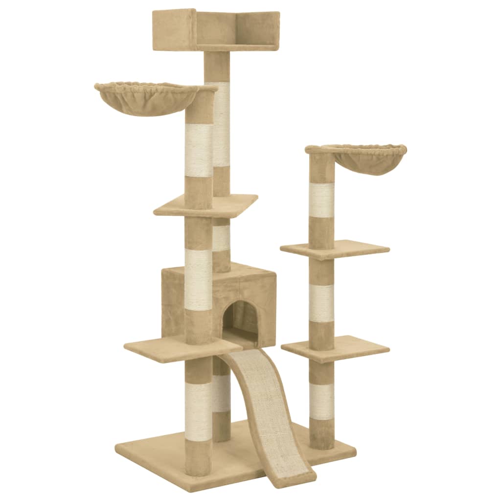 Ansamblu pentru pisici, stalpi funie de sisal, bej, 183 cm, XXL