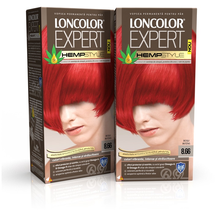 Pachet promo: Vopsea de par permanenta Loncolor Expert Hempstyle 8.66 Rosu Intens, 200 ml x 2 bucati