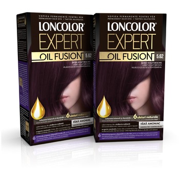 Pachet promo: Vopsea de par permanenta Loncolor Expert Oil Fusion 5.62 Saten violet deschis, 200 ml x 2 bucati Pachet promo: Vopsea de par permanenta Loncolor Expert Oil Fusion 5.62 Saten violet deschis, 200 ml x 2 bucati