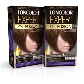 Pachet promo: Vopsea de par permanenta Loncolor Expert Oil Fusion 5.35 Saten Auriu, 200 ml x 2 bucati Pachet promo: Vopsea de par permanenta Loncolor Expert Oil Fusion 5.35 Saten Auriu, 200 ml x 2 bucati