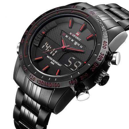 Мъжки часовник Naviforce Evolution, Неръждаема стомана, Черен / Червен