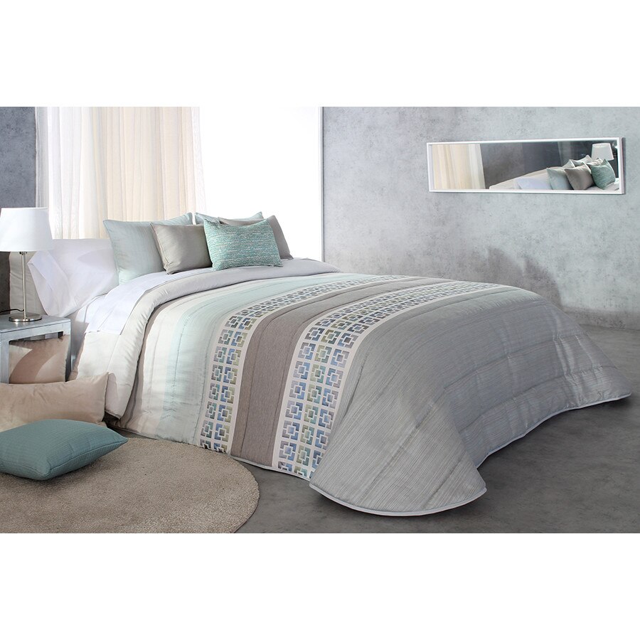 Set Cuvertura matlasata Fey si 2 perne decorative, Reig Marti, turcoaz, dimensiune 235 cm x 270 cm