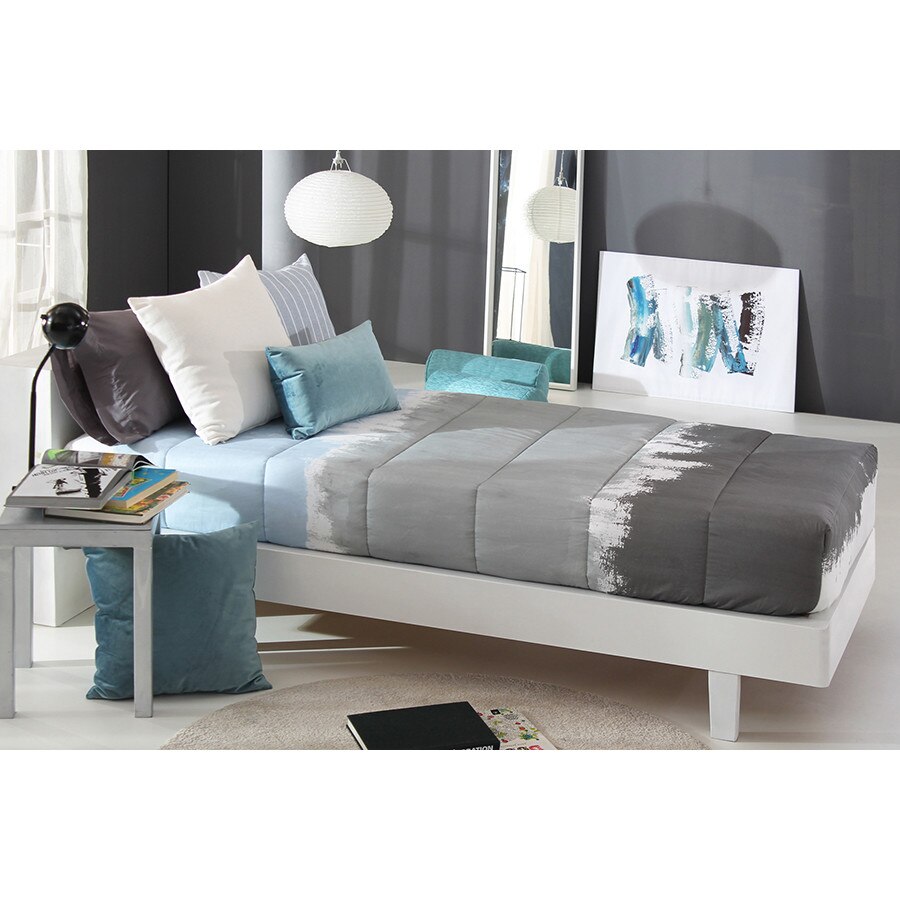 Set Cuvertura matlasata fixa Thompson AG si 1 perna decorativa, Reig Marti, gri, pentru pat de 90 cm x 200 cm