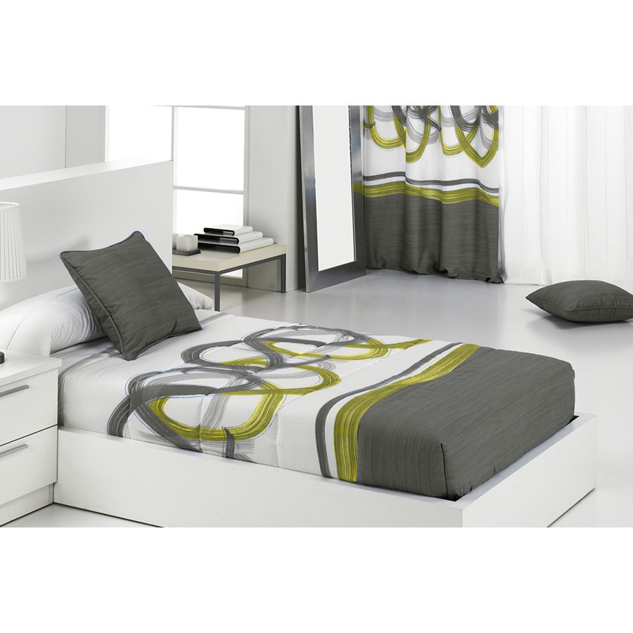 Set Cuvertura matlasata fixa Livorno AG si 1 perna decorativa, Reig Marti, gri, pentru pat de 90 cm x 200 cm