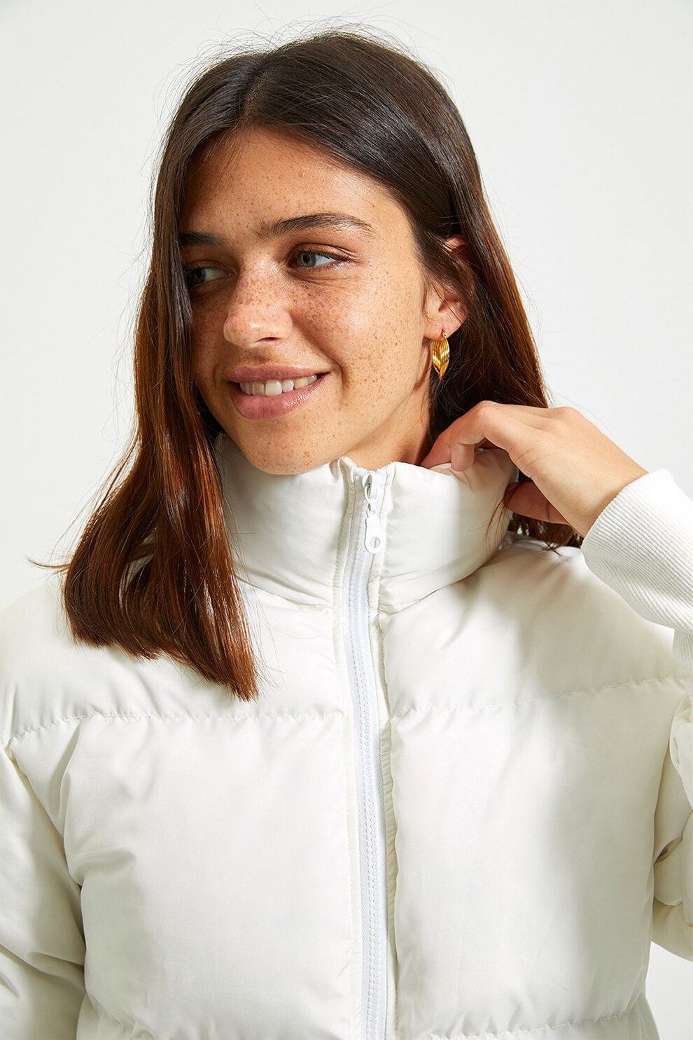 Trendyol, Geaca cu aspect matlasat, Alb, M