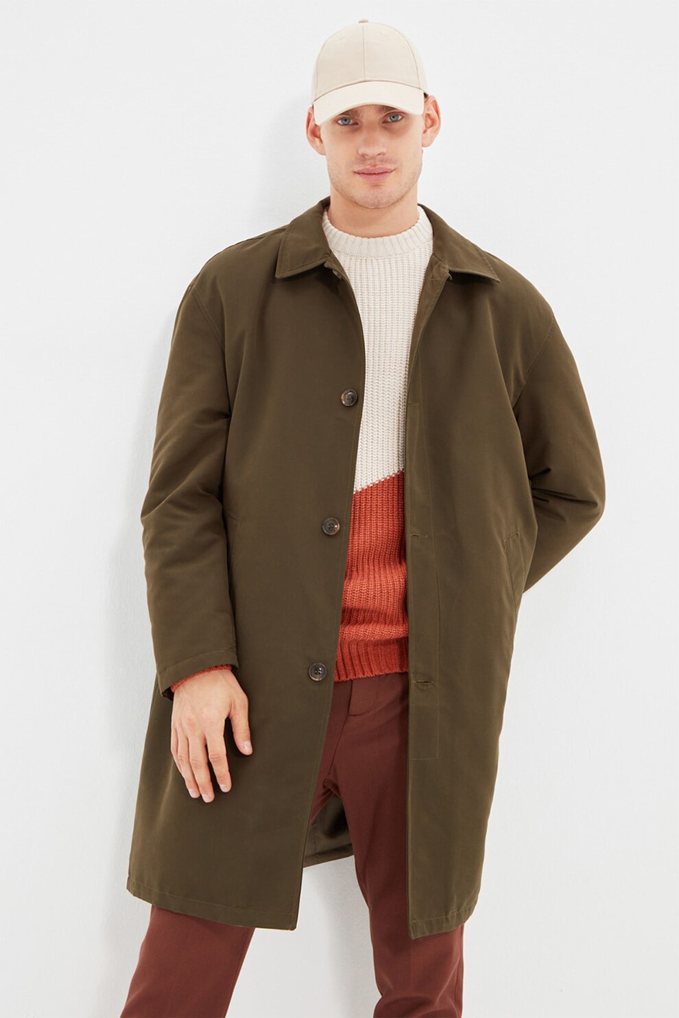 Trendyol, Palton usor supradimensionat, Kaki