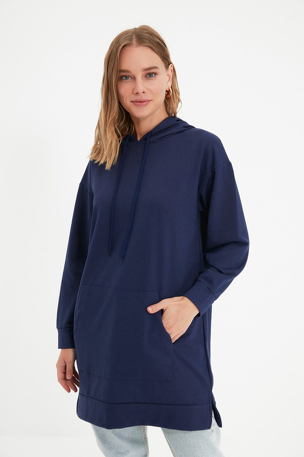 Trendyol, Hanorac lejer cu buzunar kangaroo TCTAW22TW0139, Bleumarin