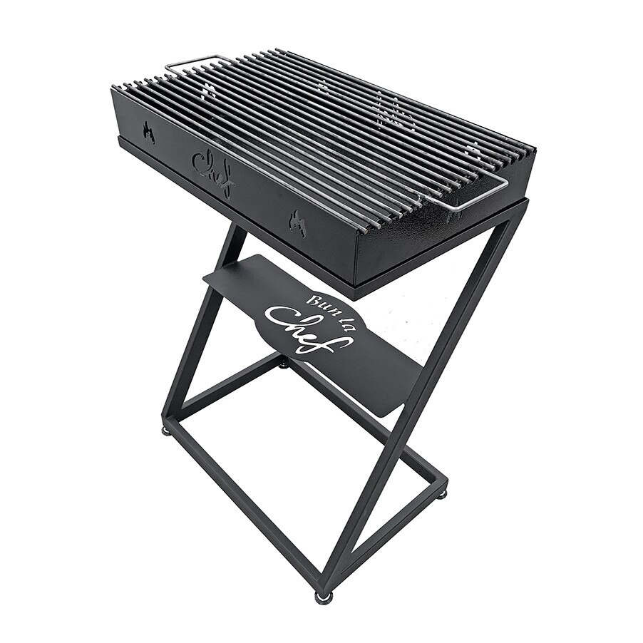 Gratar metalic de gradina si camping model Z, 68 x 40 x 87 cm, pe carbuni, cu cadru suport