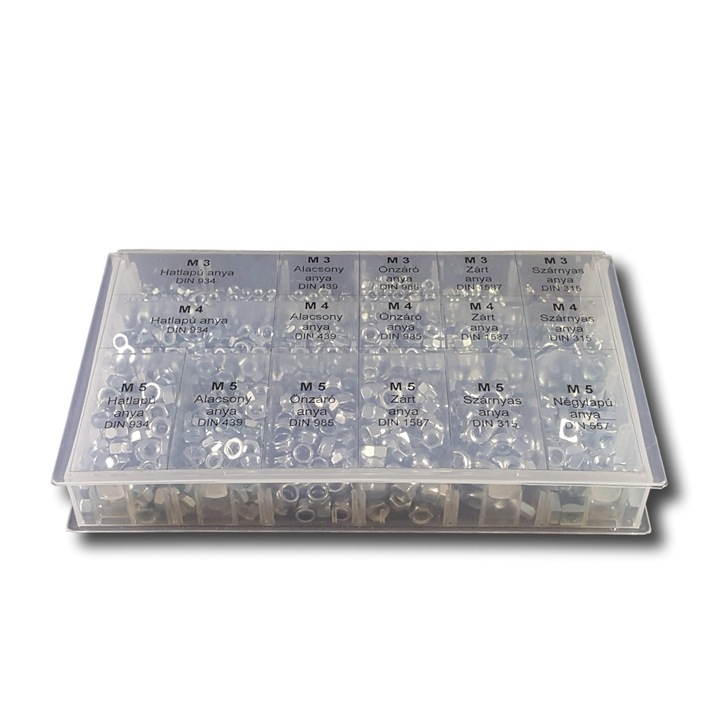Csavaranyakészlet 1170 Darabos Horganyzott , M3-as, M4-es, M5-ös Méretben Különféle Típusú Anyákkal