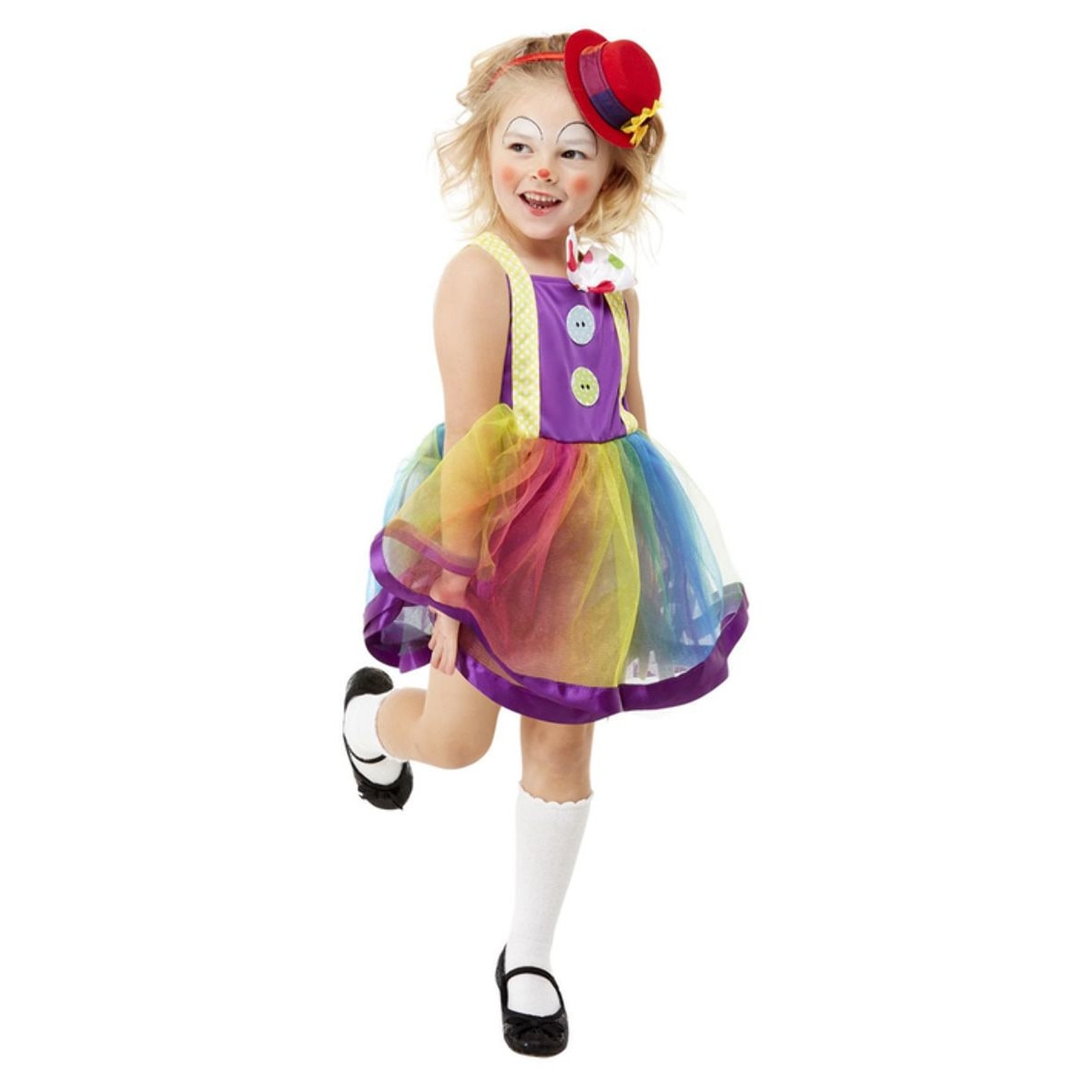 Costum carnaval clovnita vesela curcubeu 105cm(2-3ani)