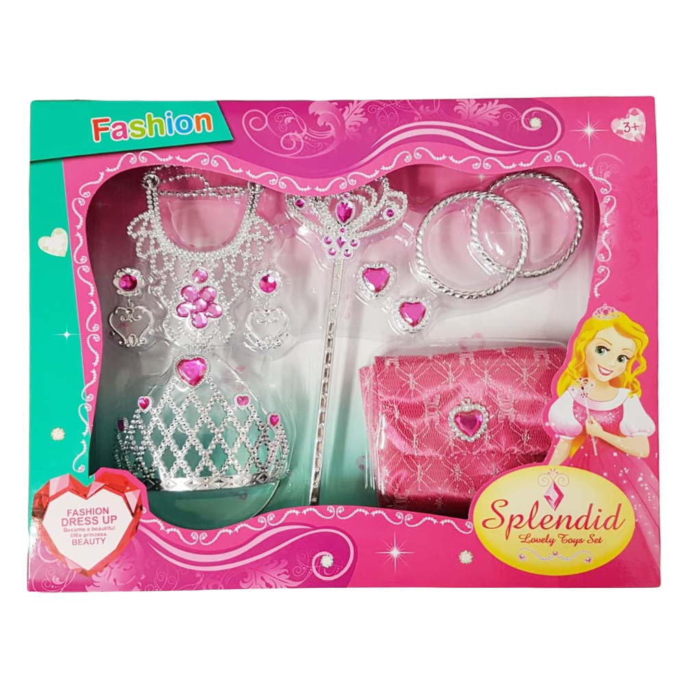 Set Tiara cu bagheta magica, colier, bratari, posetuta cercei si inele, din plastic, pentru printese, 9 piese, TY11A RCO®