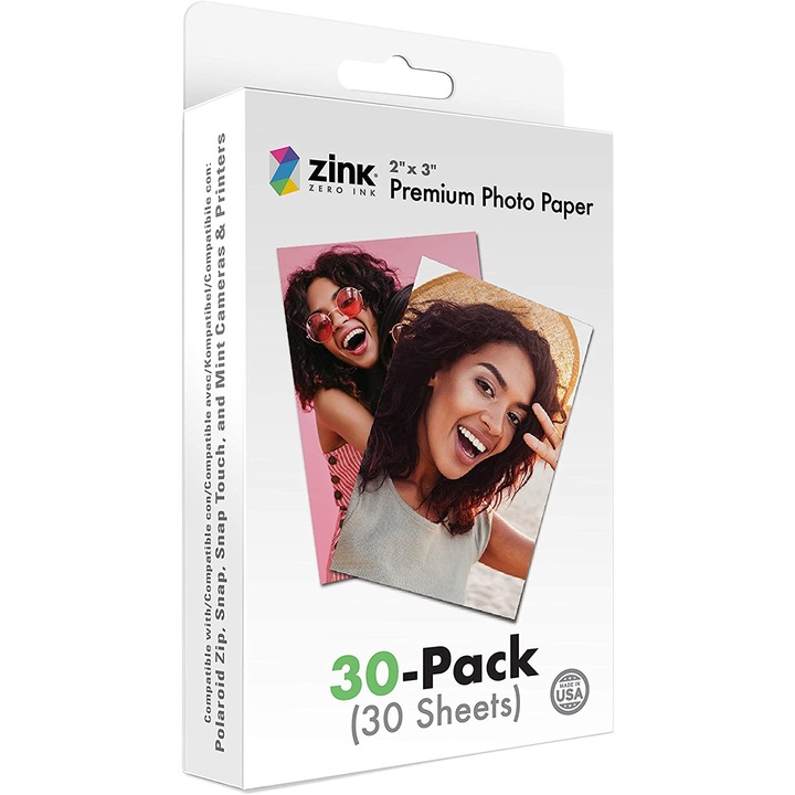 Pachet Hartie Foto ZINK 2x3 inch, 30 buc, pentru Polaroid Snap, Polaroid Snap Touch, Zip si Mint