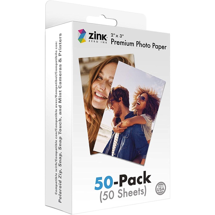 Pachet Hartie Foto ZINK 2x3 inch, 50 buc, pentru Polaroid Snap, Polaroid Snap Touch, Zip si Mint
