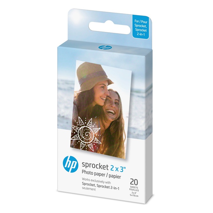 Pachet Hartie Foto HP ZINK 2x3 inch, 20 buc, pentru HP Sprocket si Sprocket 2 in 1
