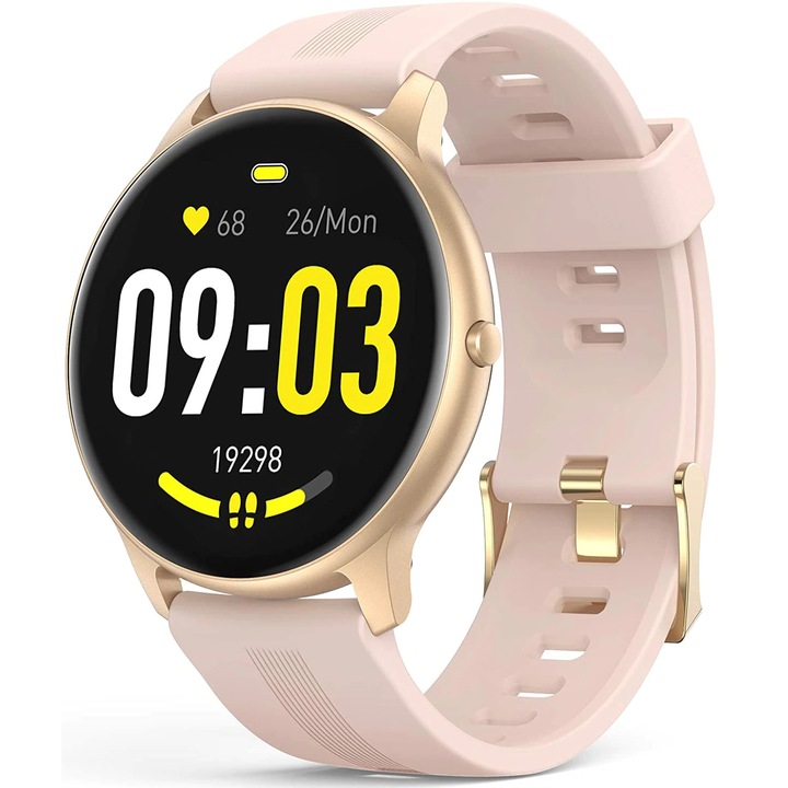SmartWatch ISP LikeSmart™​​​​​​ eXtremeFiT, 1,28" IPS ултра тънък, SpO2 оксиметър, известия, мониторинг на сърдечната честота и кръвното налягане, силиконово розово