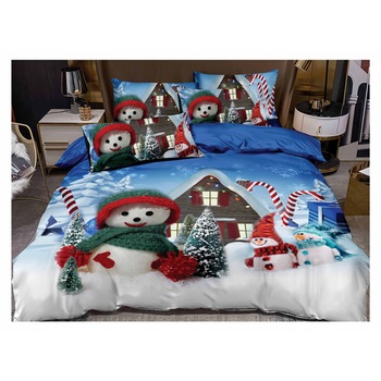 Set Lenjerie Finet Mos Craciun, 6 Piese, Pat 2 Persoane, Snowman, FNFC-01 Set Lenjerie Finet Mos Craciun, 6 Piese, Pat 2 Persoane, Snowman, FNFC-01