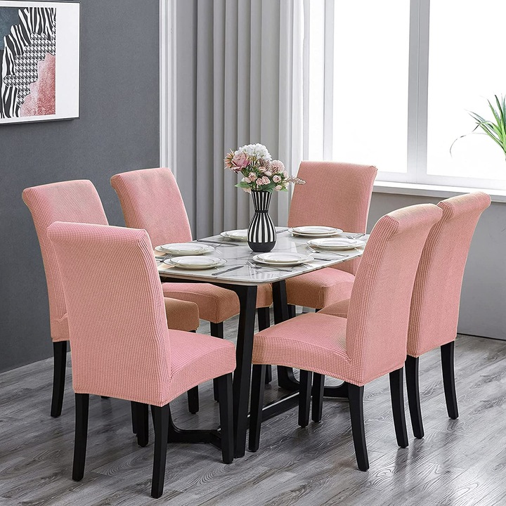 Set huse elastice, 6 scaune HS03, Roz, 55 x 45 cm